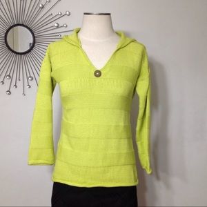 Pure Handknit Hooded V-neck Sweater